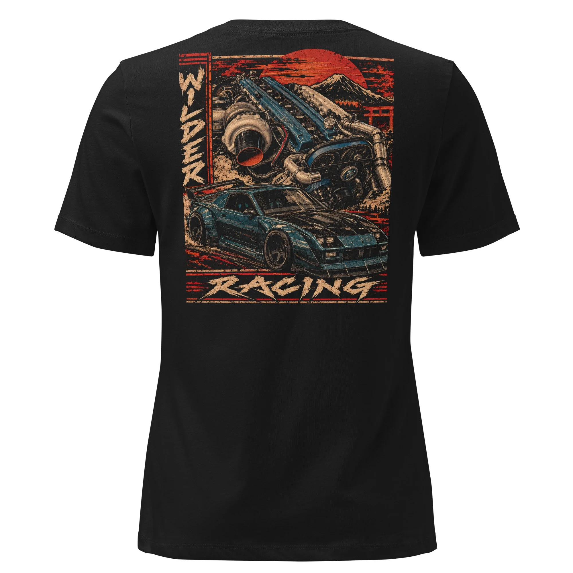 Wilder Racing Women's Camaro Engine T-Shirt, black, back