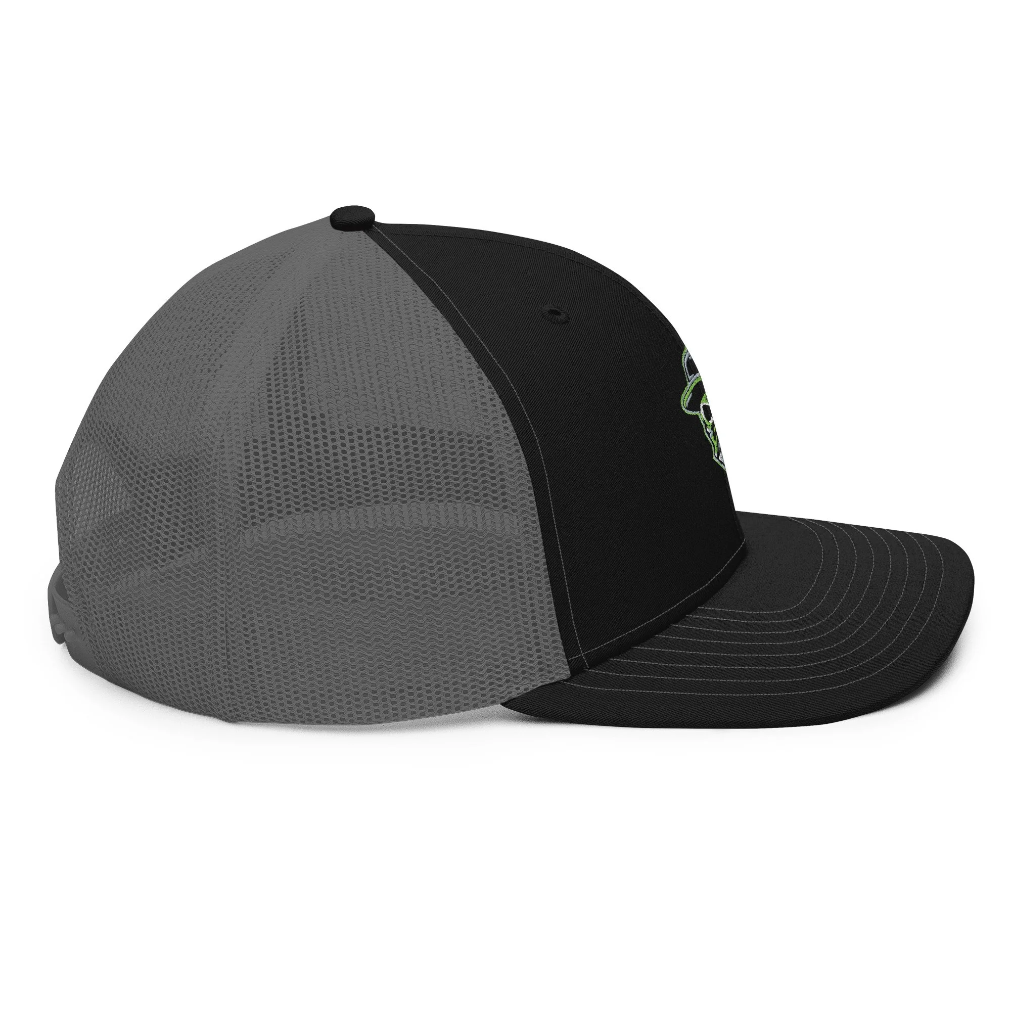 Wilder Racing Skull Richardson 112 Trucker, black and charcoal, left side