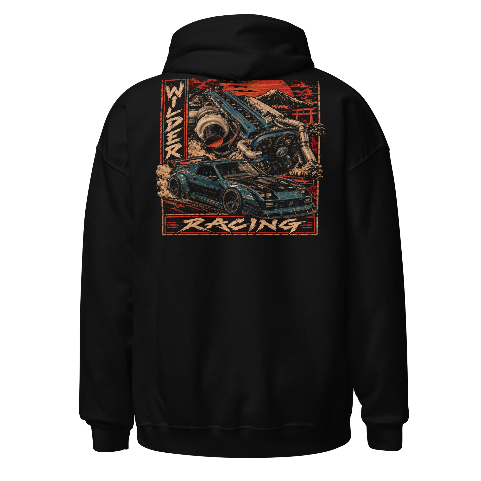 Wilder Racing Camaro Engine hoodie, back print.