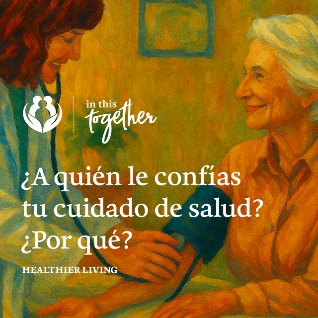 Ilustración de un profesional de la salud tomando la presión arterial de una paciente durante una consulta médica.
