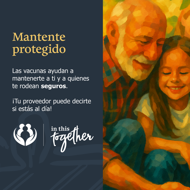 Ilustración de una persona mayor y una niña sonriendo juntas, representando protección, salud y bienestar familiar.