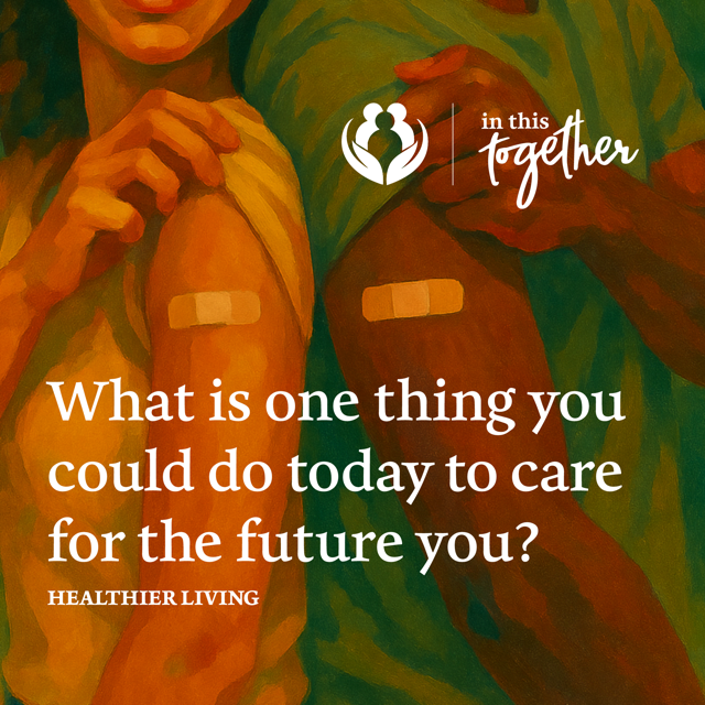 Illustration of two people showing bandages on their upper arms after receiving vaccines.