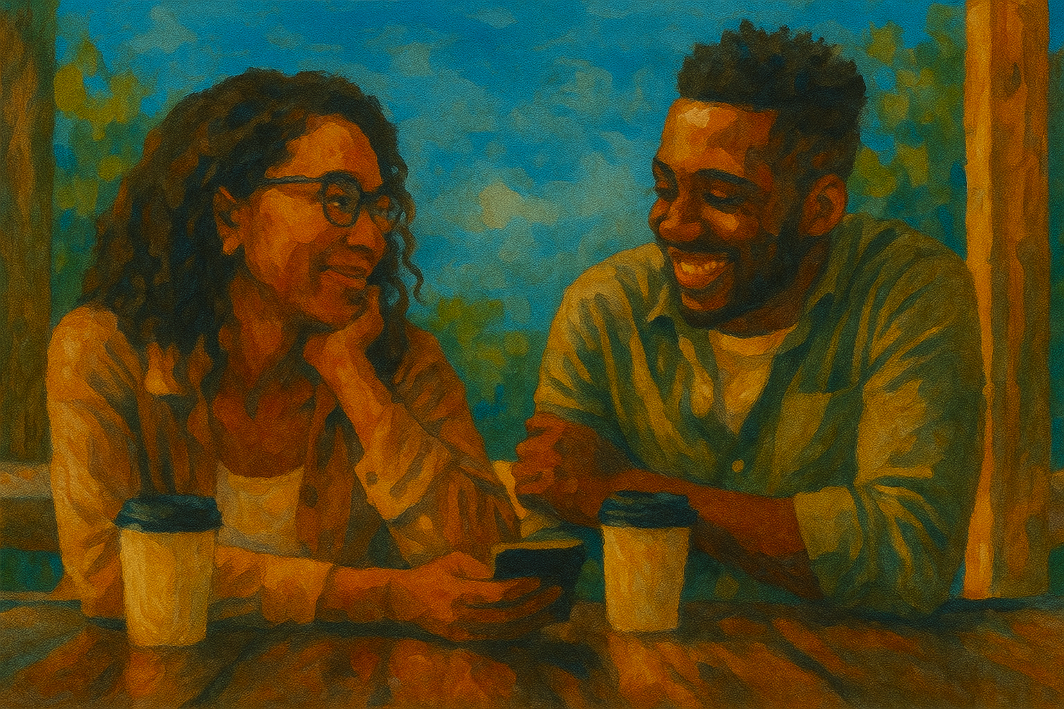 Two young adults engaged in conversation, representing healthy relationships and personal well-being.