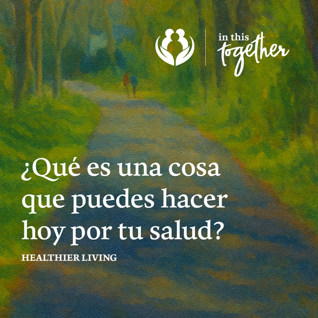 Ilustración de un sendero rodeado de árboles con dos personas caminando a lo lejos, representando hábitos saludables y bienestar diario.