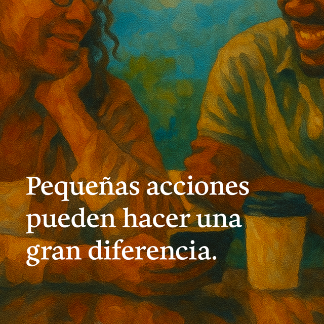 Ilustración de varias personas reunidas y conversando. El mensaje dice: “Las pequeñas acciones pueden marcar una gran diferencia.