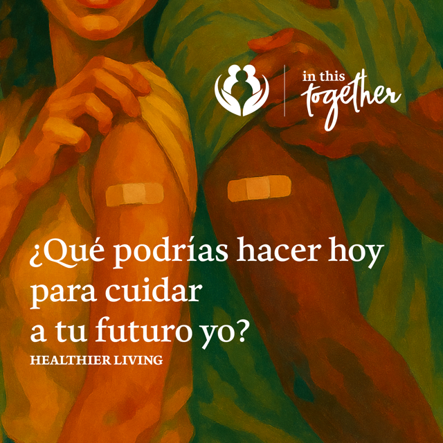 Ilustración de dos personas mostrando vendajes en la parte superior del brazo después de vacunarse.