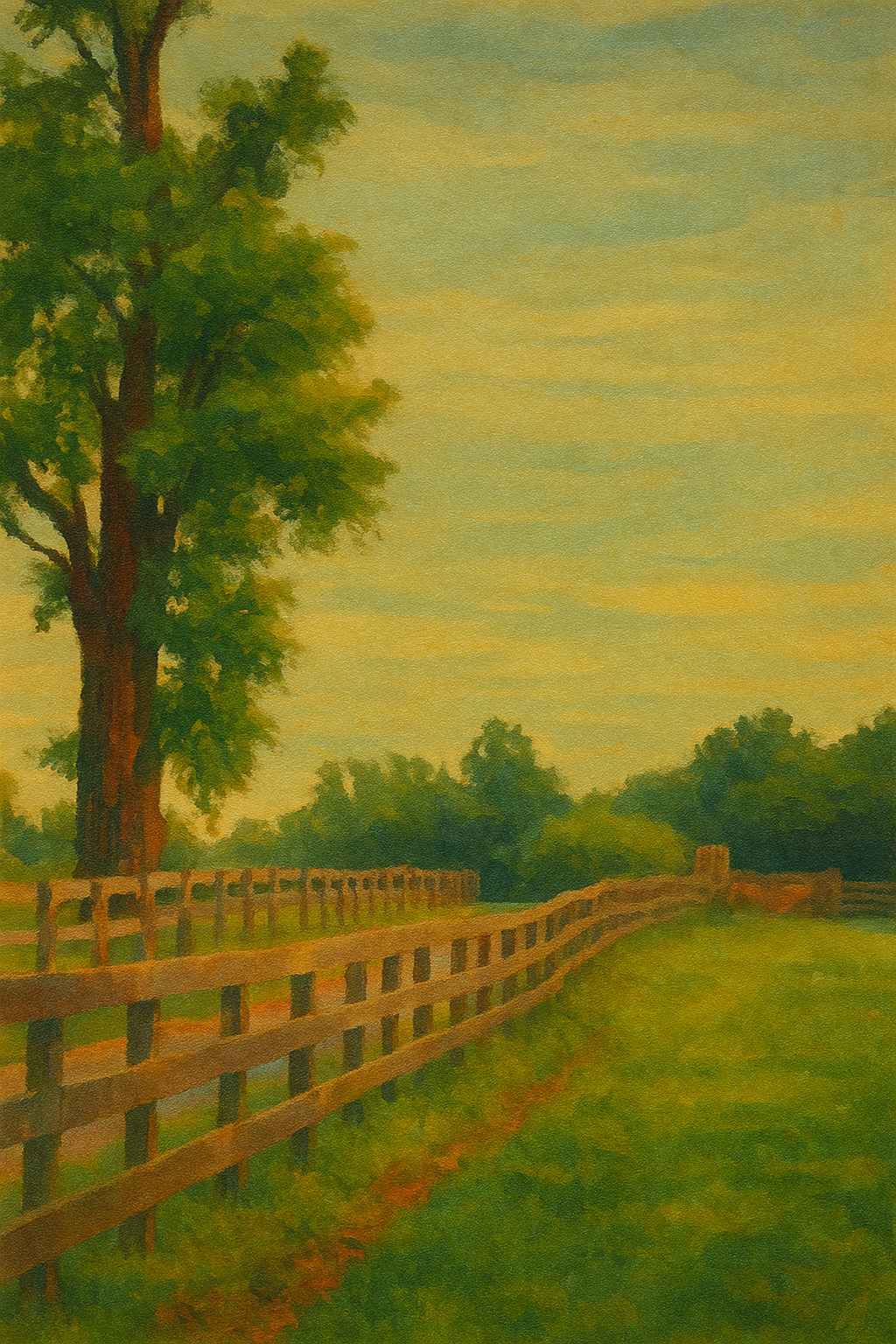 Illustrated pastoral landscape featuring a large tree, wooden fence, and open fields inspired by the rural scenery of St. Mary's County. The image accompanies downloadable social media resources for community partners.