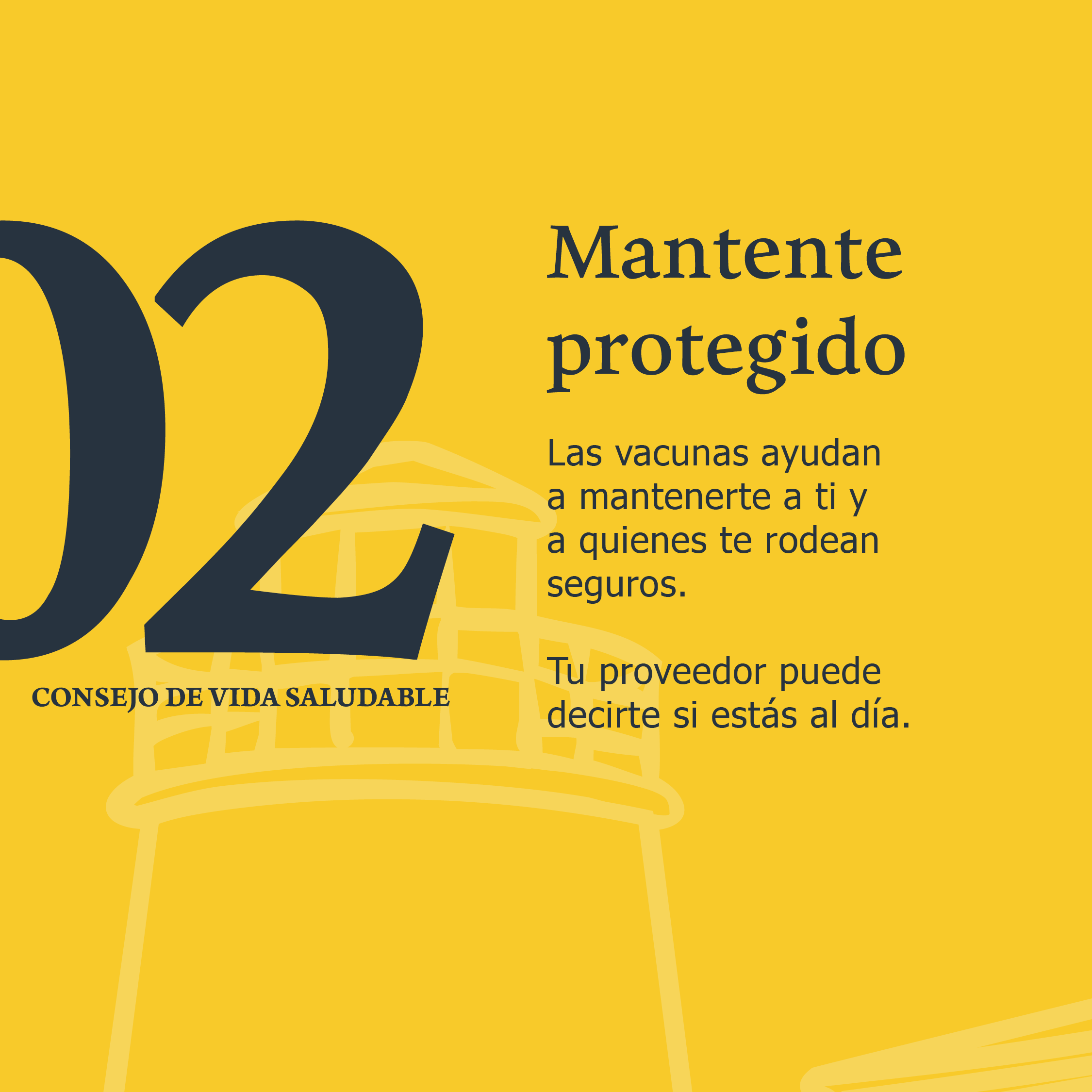 Gráfico que destaca la importancia de mantenerse protegido mediante vacunas y atención preventiva para mantenerse al día con las recomendaciones de salud.