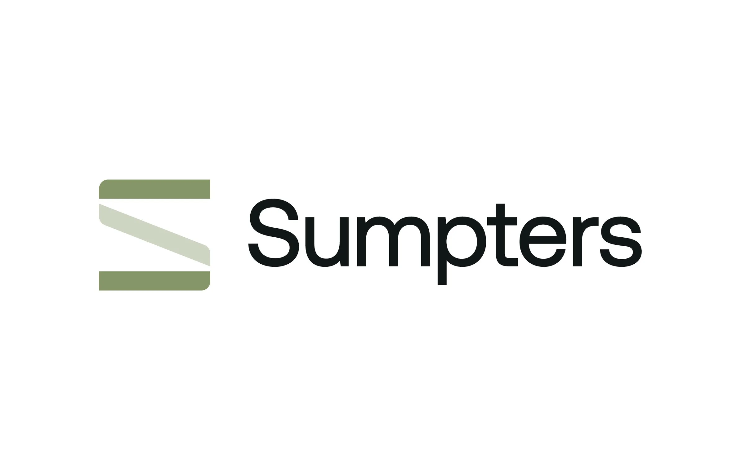 Logo for Sumpters featuring stylized green and gray book icon and black text on a white background.