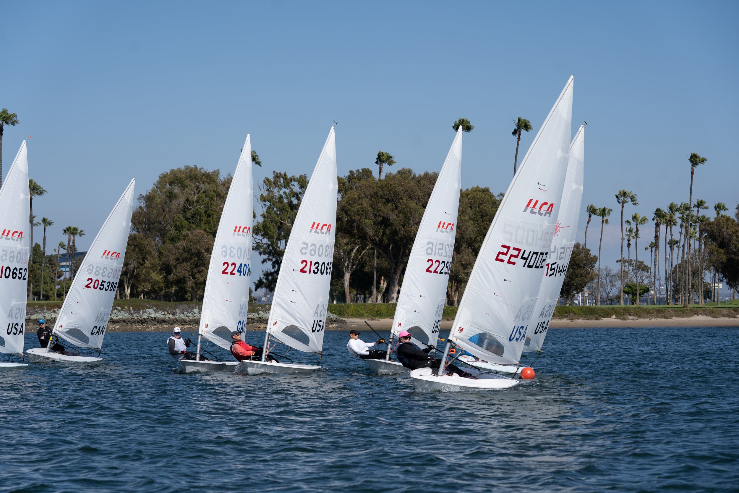 Practice sailboat race start, 224002 is Lauren Wilson's boat in the foreground, winning the start!