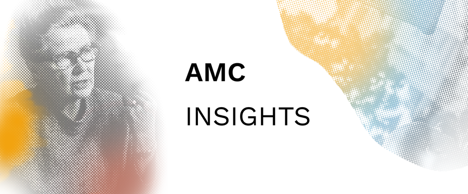 AMC Insights logo with a black-and-white image of a woman on the left and colorful abstract shapes on the right.