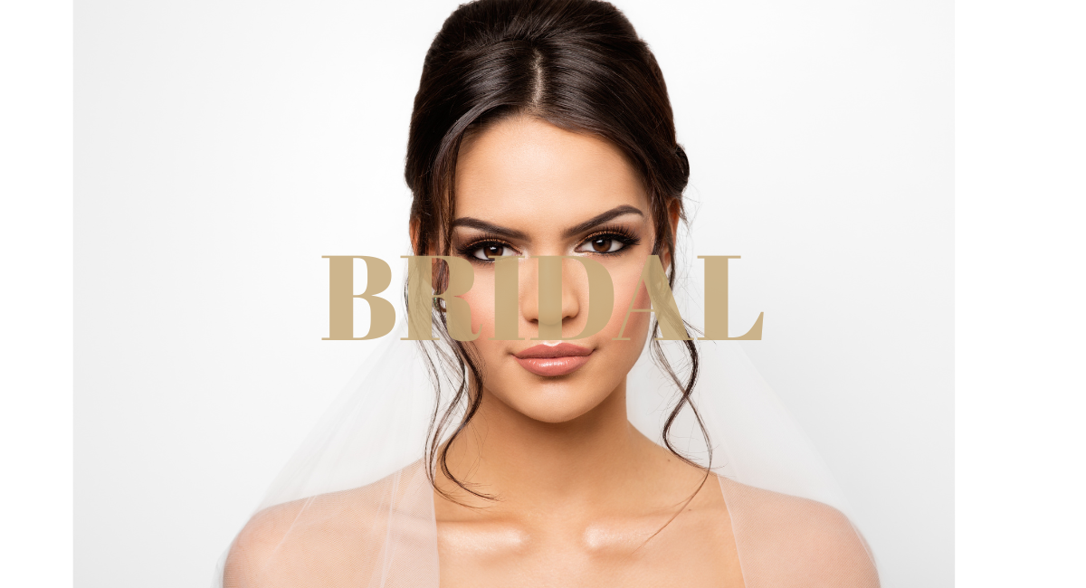 bridal makeup artistry on model Michelle Baggara full glam neutrals with romantic upstyle and face framing pieces