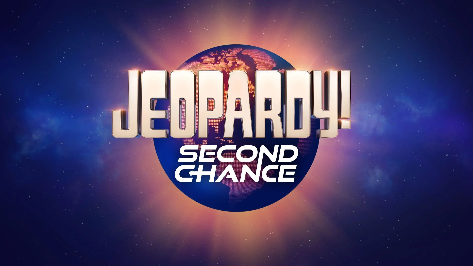 Jeopardy! Second Chance game show logo with a glowing planet Earth in the background.