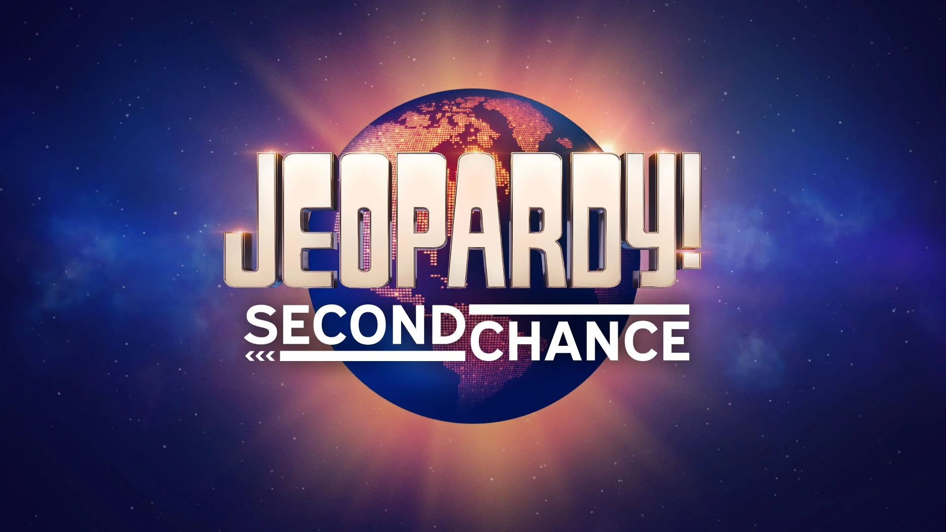 Graphic featuring Earth in space with text 'Jeopardy! Second Chance' superimposed.