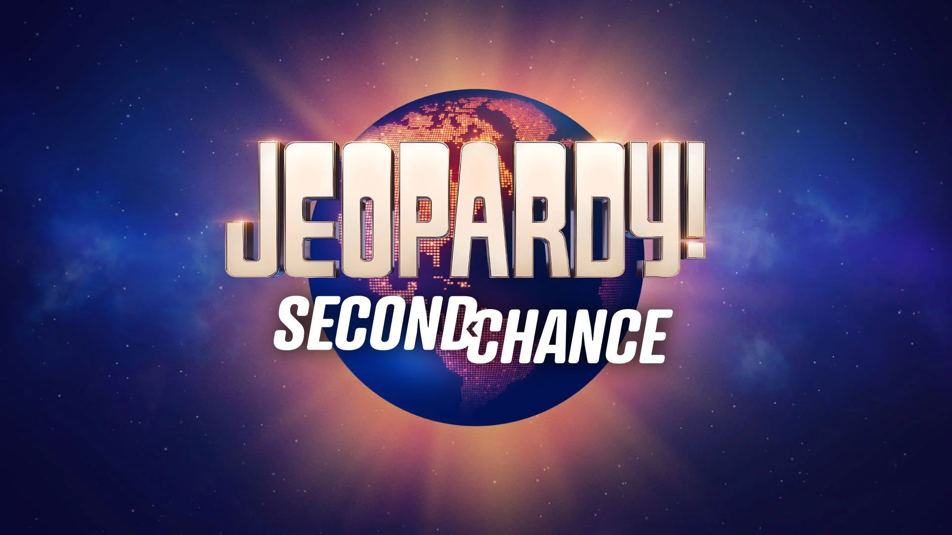 Jeopardy! Second Chance logo with a digital globe in the background and starry sky.