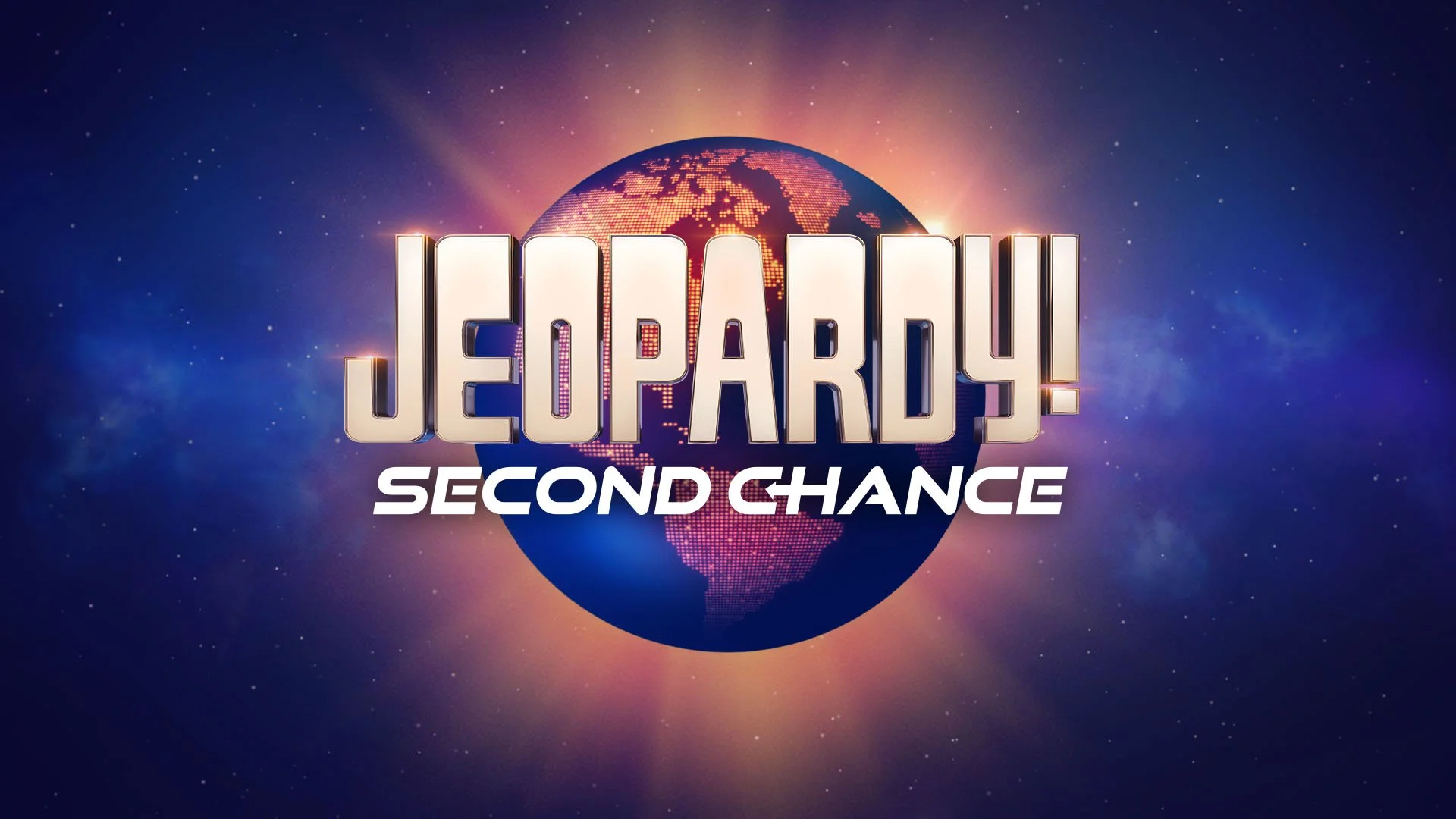Digital graphic with a globe in space background, the text 'Jeopardy! Second Chance' overlaid.