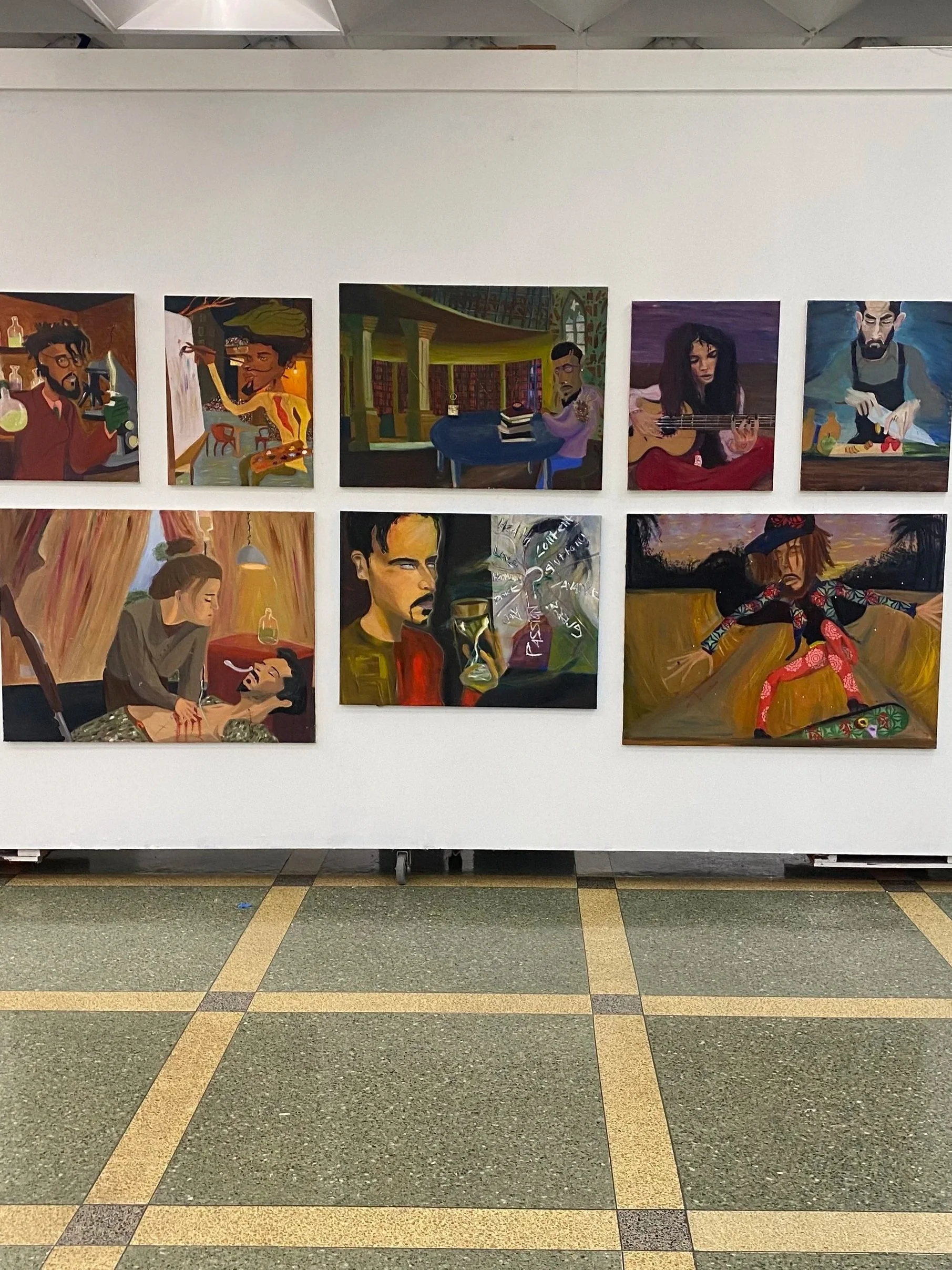 Exploring Purpose " Asking for a freind" 
Exhibited at SELU 25 Senior Exhibition 
This is a body of work aimed at questions rather then answers how purpose evolves and is hard to box in  
Sometimes the paintings show two sides of the same coin and so
