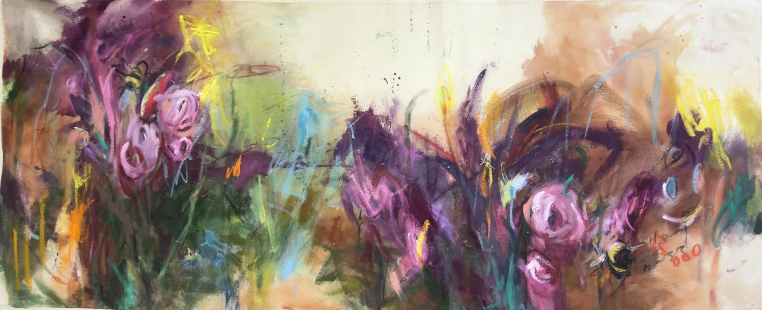 Purple Reflections, 2026, mixed media on canvas, 30x72 inches