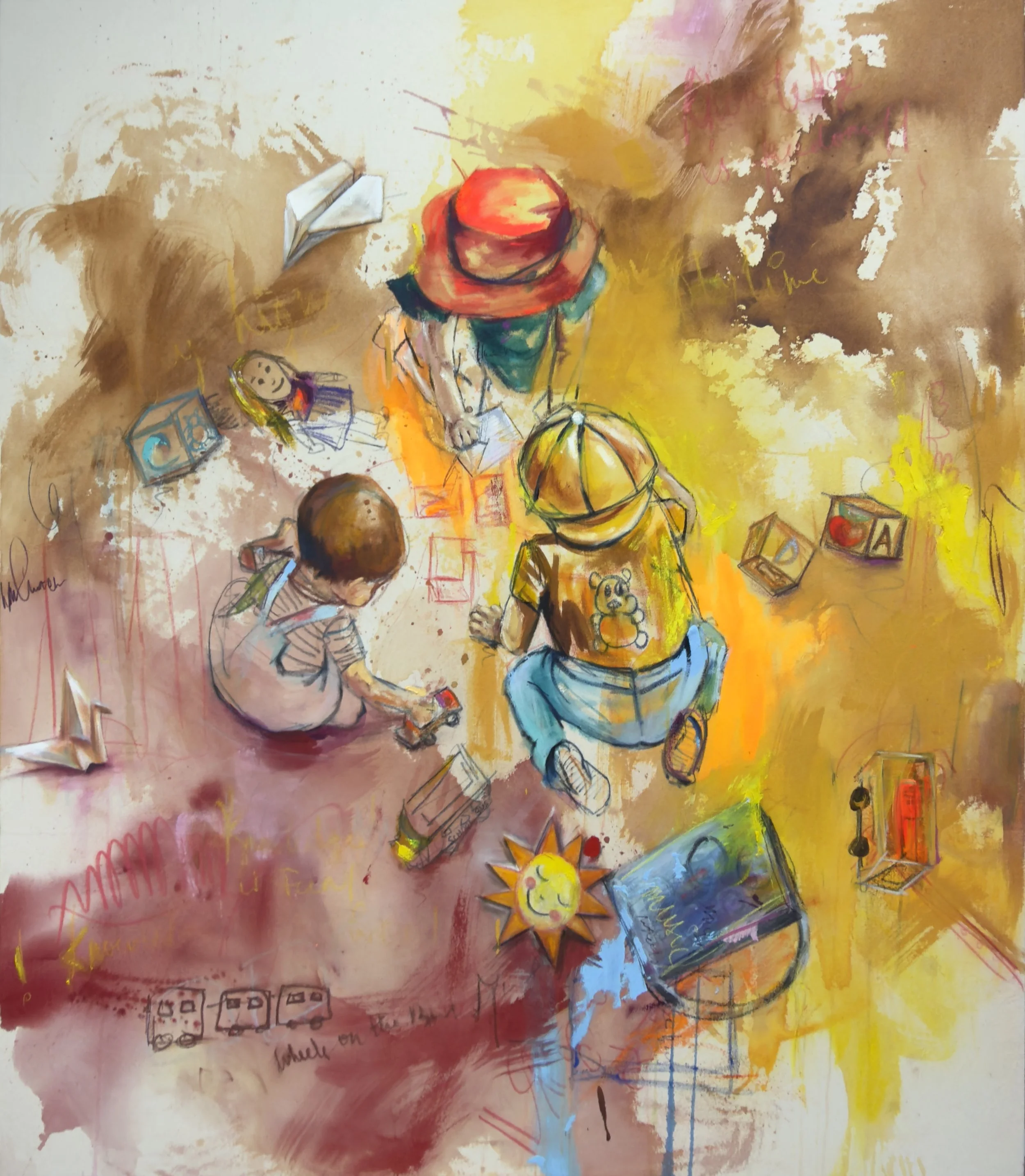 Playdate, 2026, mixed media on canvas, 56x48 inches