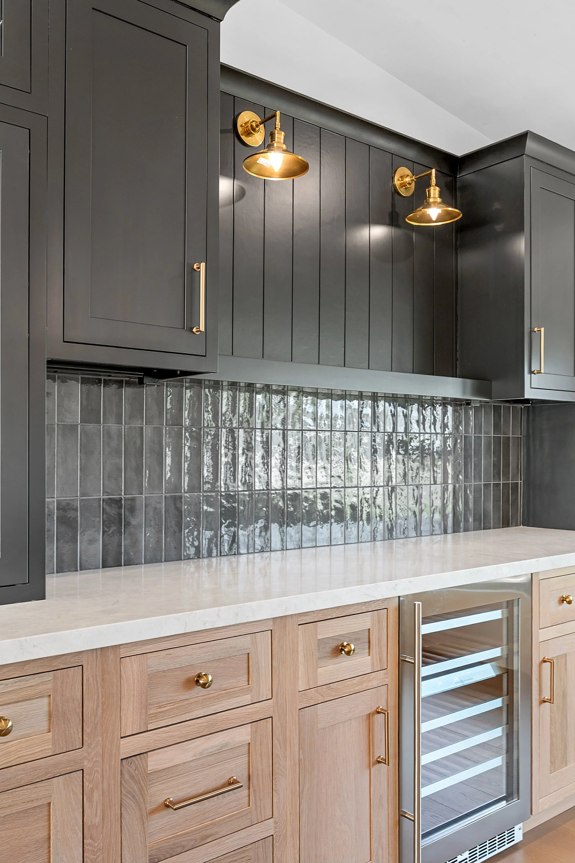 Custom inset painted cabinetry and white oak cabinetry by Shiloh Cabinetry, available through Cactus Millwork Company in Phoenix, AZ. Beautifully crafted for a timeless, furniture-style look with clean lines and refined detailing.