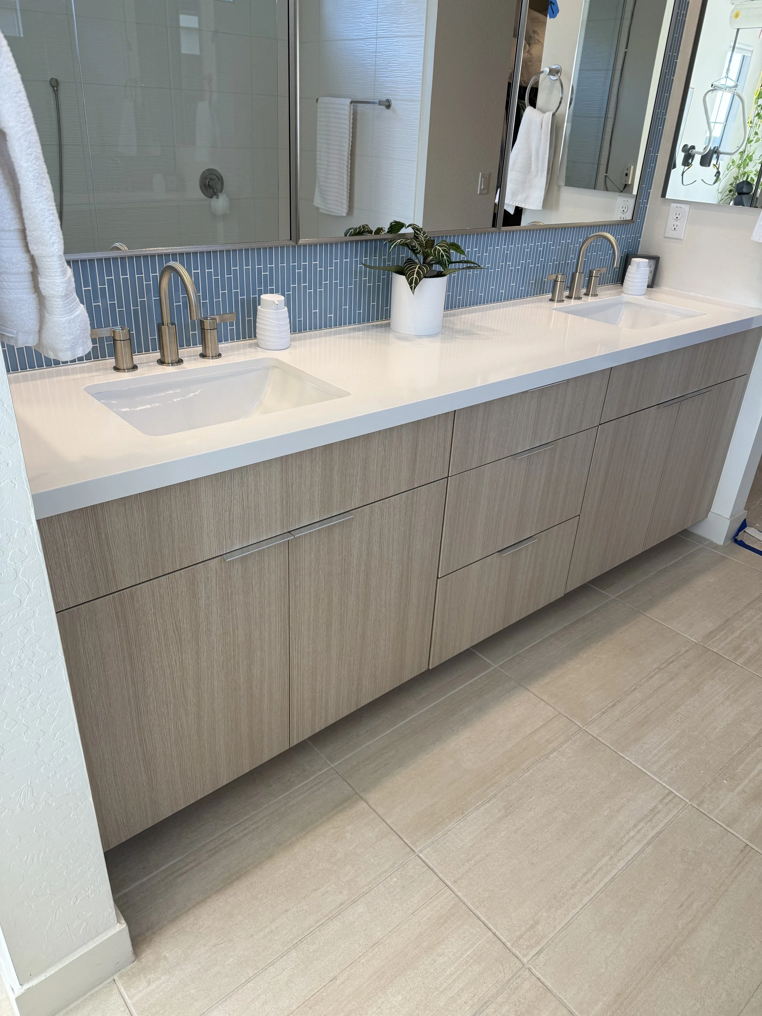 Custom eclipse cabinet vanity. European style cabinet, full access, TFL laminate.