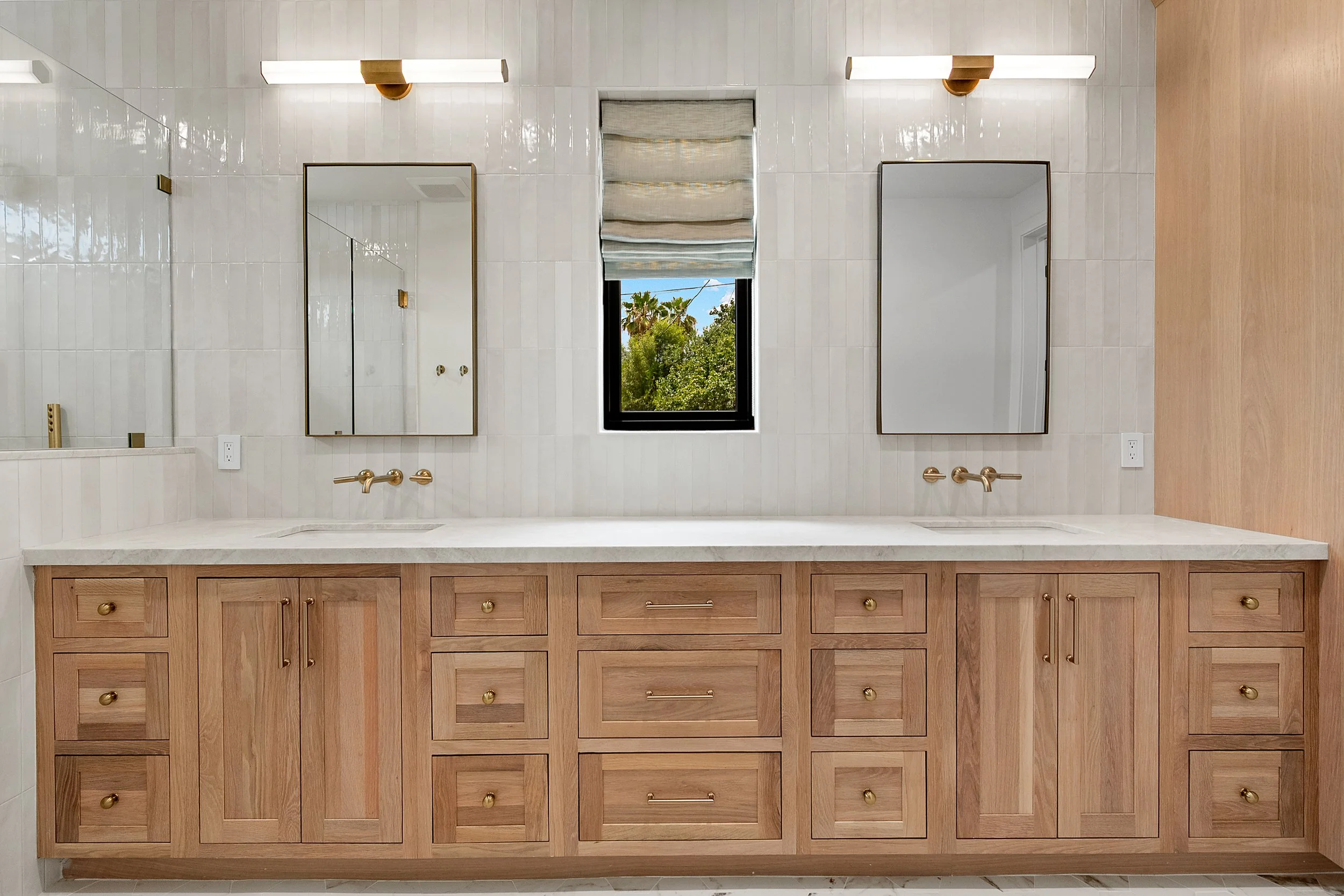Custom inset white oak cabinetry by Shiloh Cabinetry, available through Cactus Millwork Company in Phoenix, AZ. Beautifully crafted for a timeless, furniture-style look with clean lines and refined detailing.