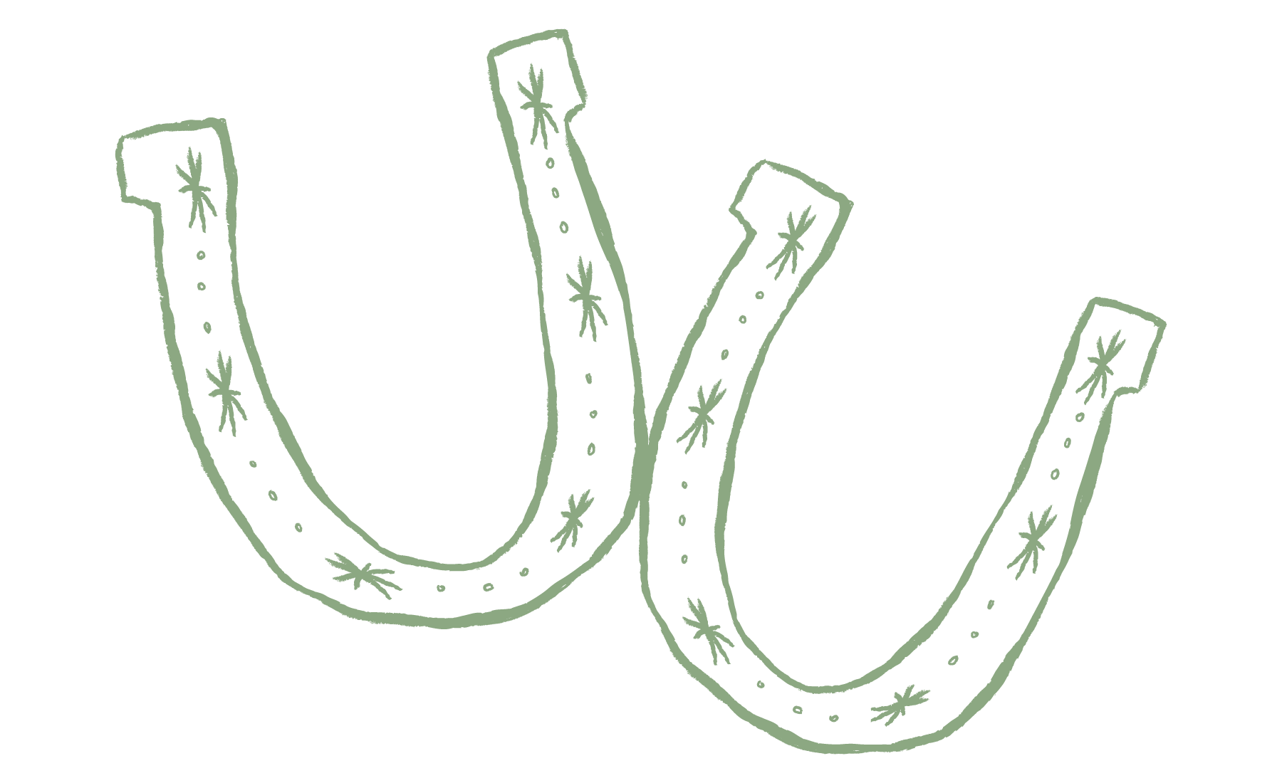 Hand-drawn illustration of the word 'U' in green with small leaf and dot patterns inside each letter on a black background.