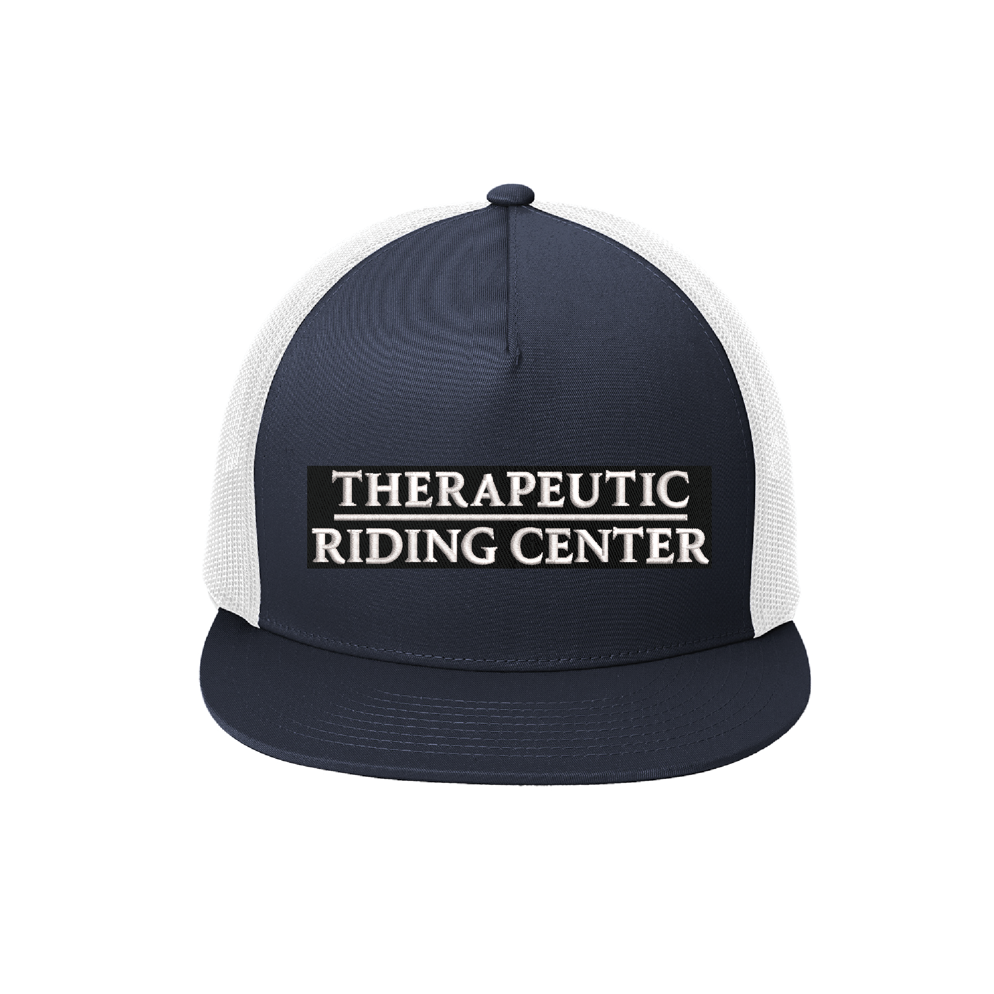 Baseball cap with mesh sides and front panel reading 'Therapeutic Riding Center' in embroidered text