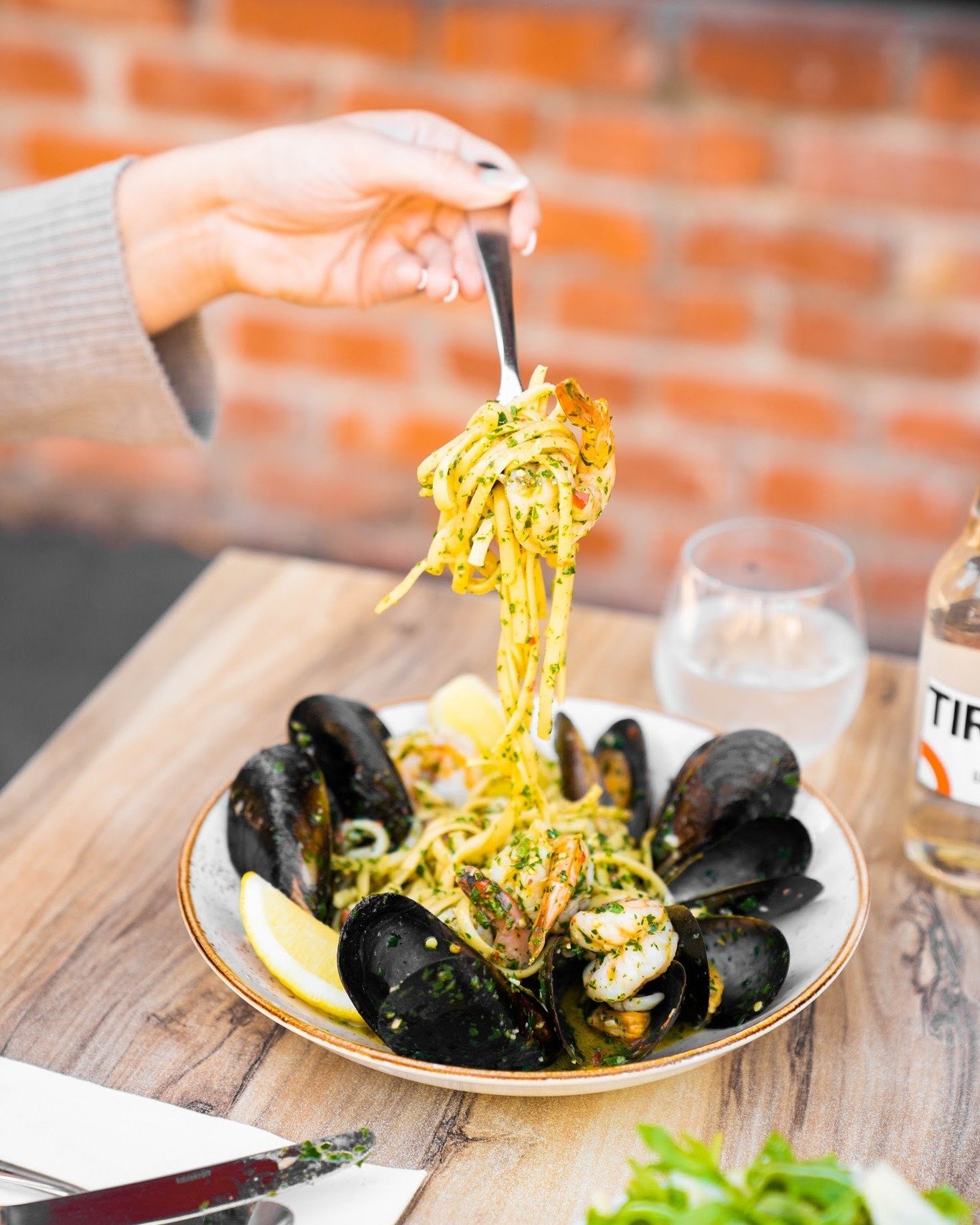 Our seafood linguine: a star of the Sons of Mary menu.

Think succulent calamari, mussels, prawns, perfectly spiced with a hint of chilli and just a little white wine, all tangled with ribbons of pasta.

It&rsquo;s the kind of dish you think about lo