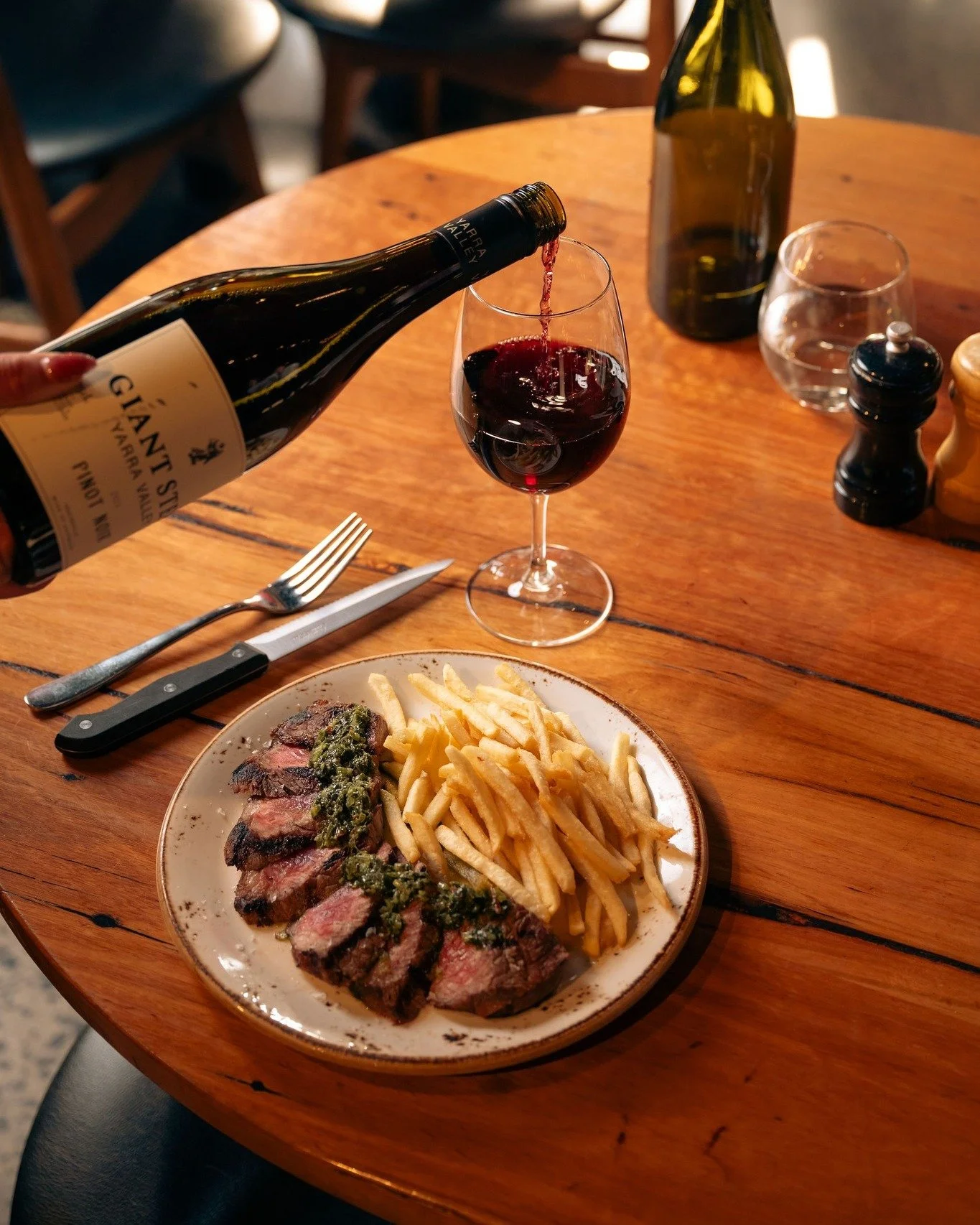 This is how Monday nights should look: a glass of red, steak cooked just how you like it, golden frites and your favourite people around the table.

Every Monday from 5pm, join us for Steak Frites at Sons of Mary and dine on our carved Porterhouse, f