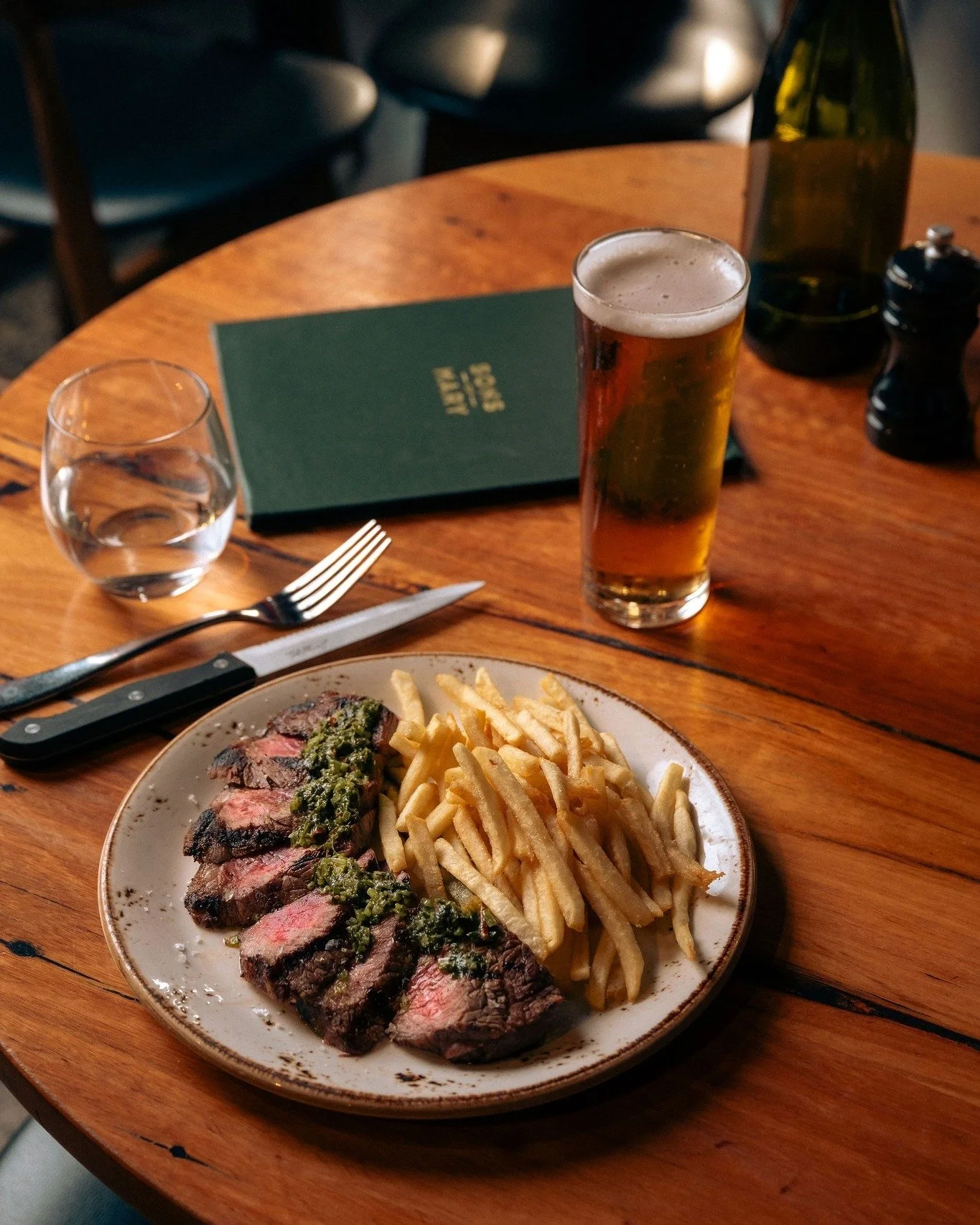Your Monday night could look a lot like this.

Every week from 5pm join us for Steak Frites: a 250g Southern Ranges Porterhouse MB2+, carved and served with crispy fries and your choice of four sauces, all for $28.

Add a few seasonal sides, order a 