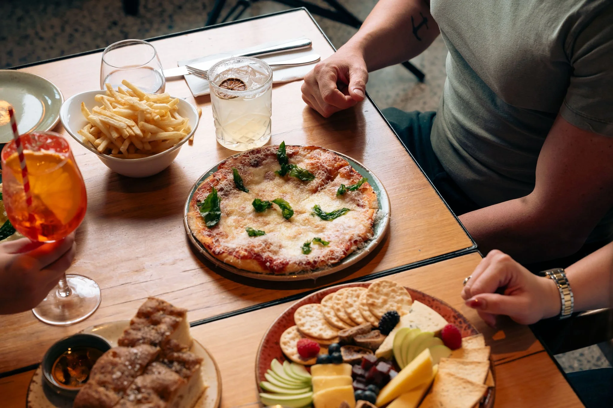 Make some time for a little afternoon catch-up at Sons of Mary this week.

Pair your favourite Happy Hour drink with a few delicious things to share from our Snacks &amp; Bites menu, like our Margherita Flatbread, French Fries with aioli, Warmed Foca