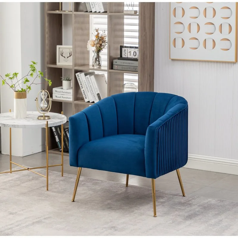 Modern Blue Velvet Upholstered Arm Chair