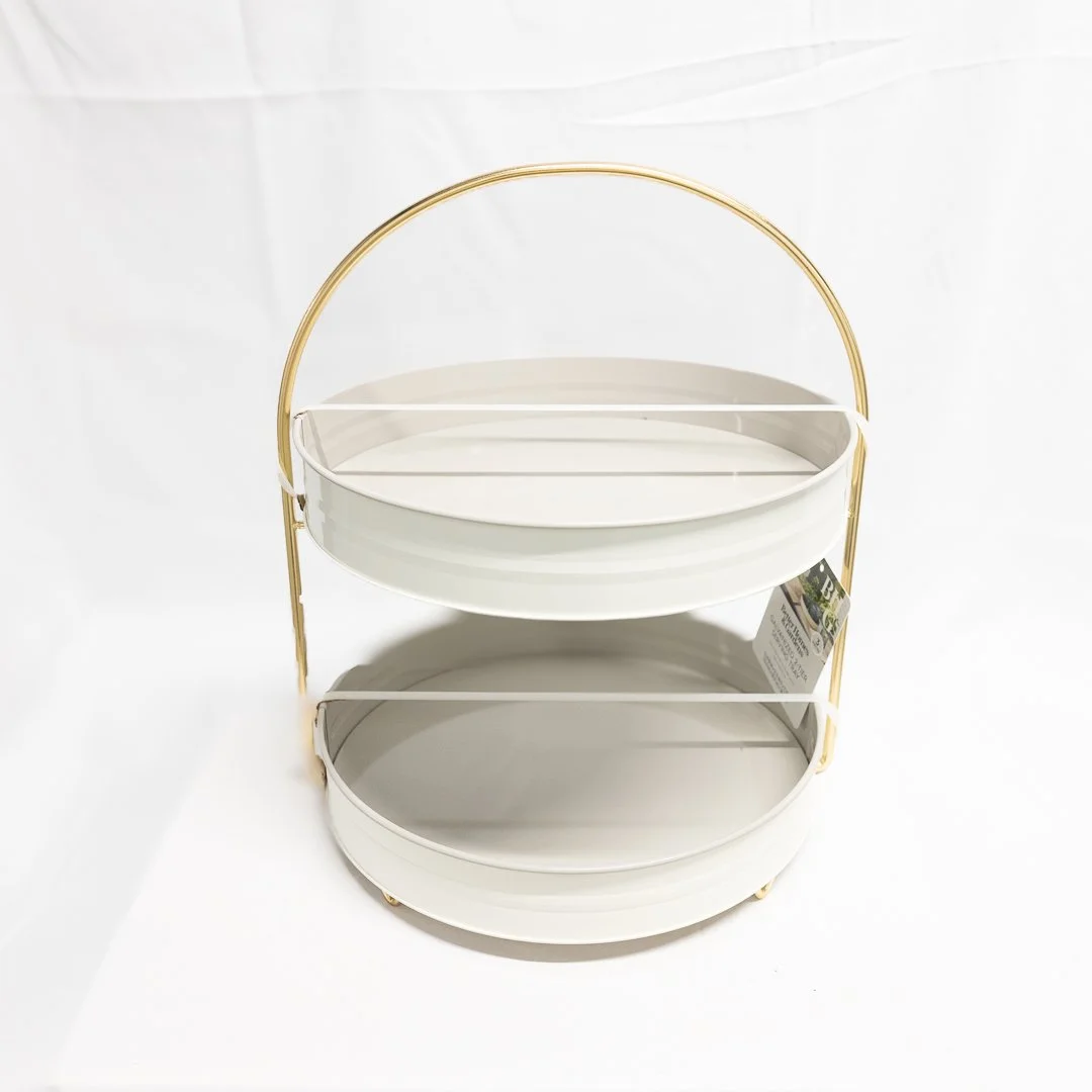 2-Tier Cream Galvanized Serving Tray Stand