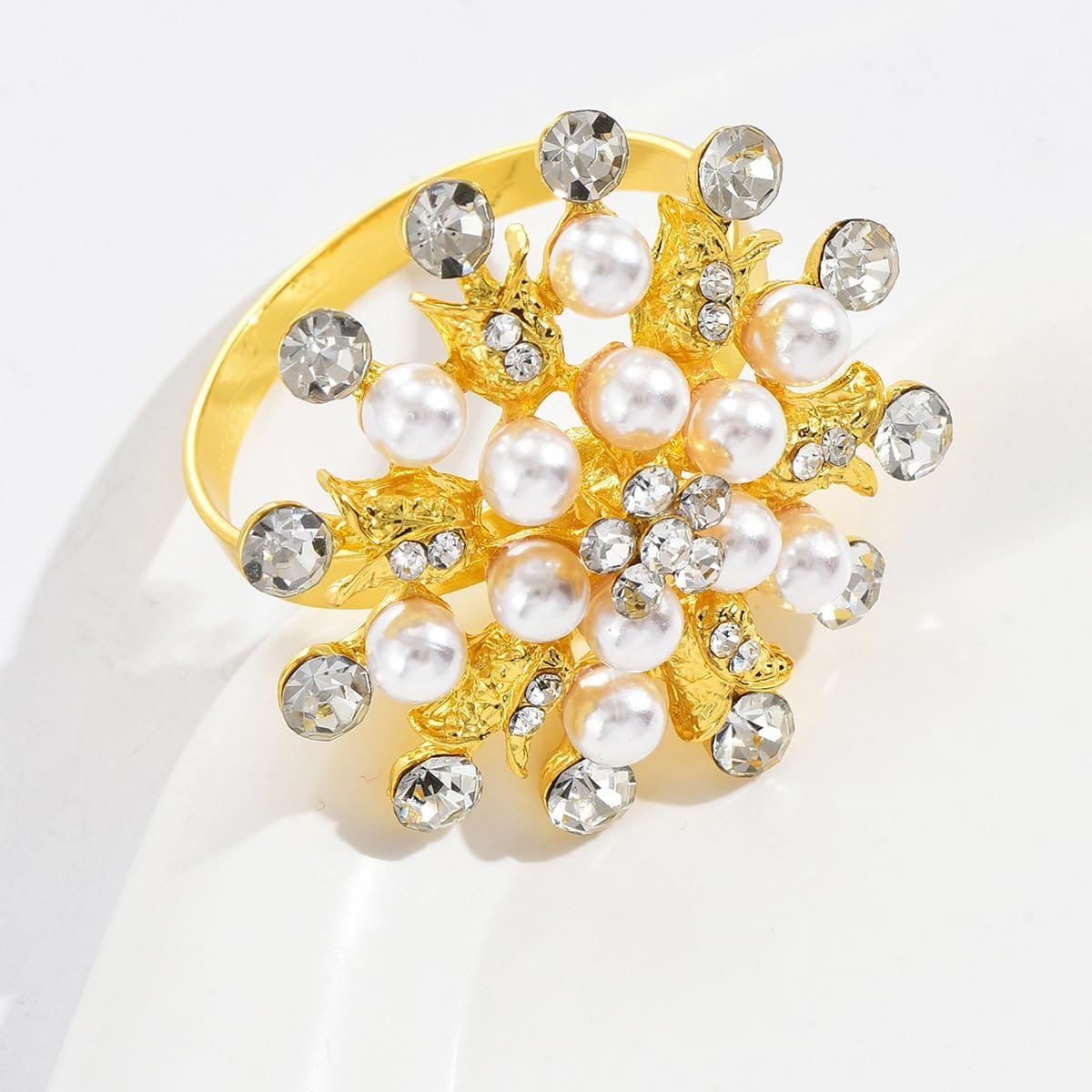 Gold, Pearl and Rhinestone Metal Napkin Rings