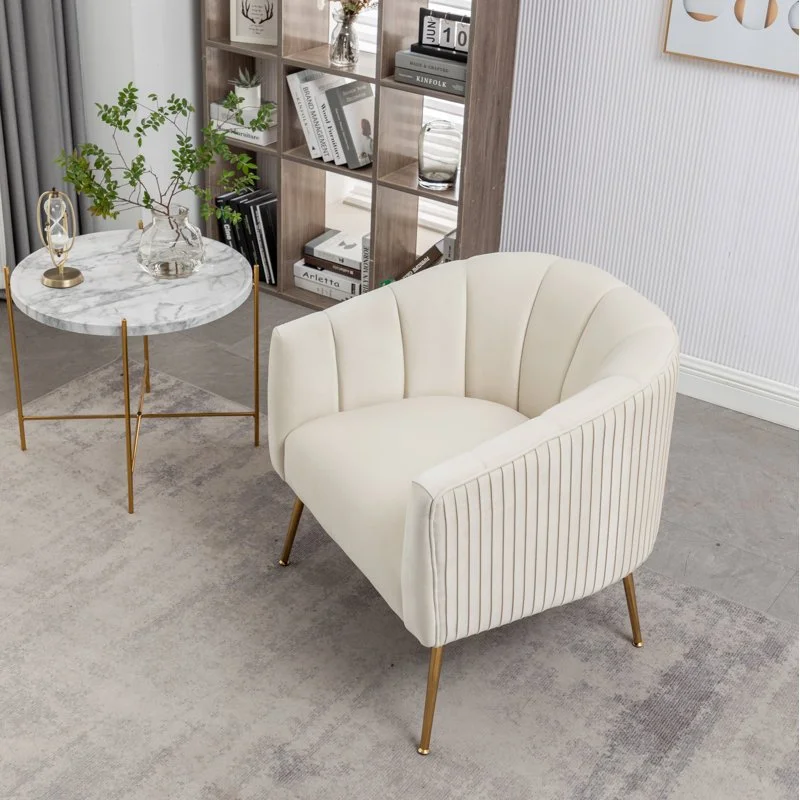 Modern Cream Velvet Upholstered Arm Chair