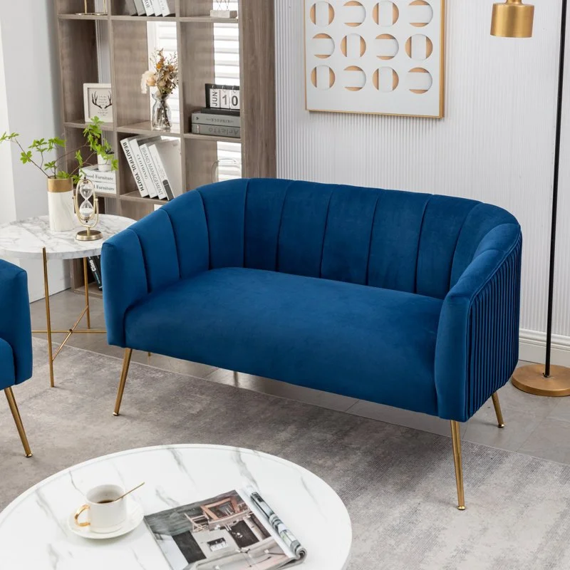 Modern Blue Velvet Upholstered Loveseat