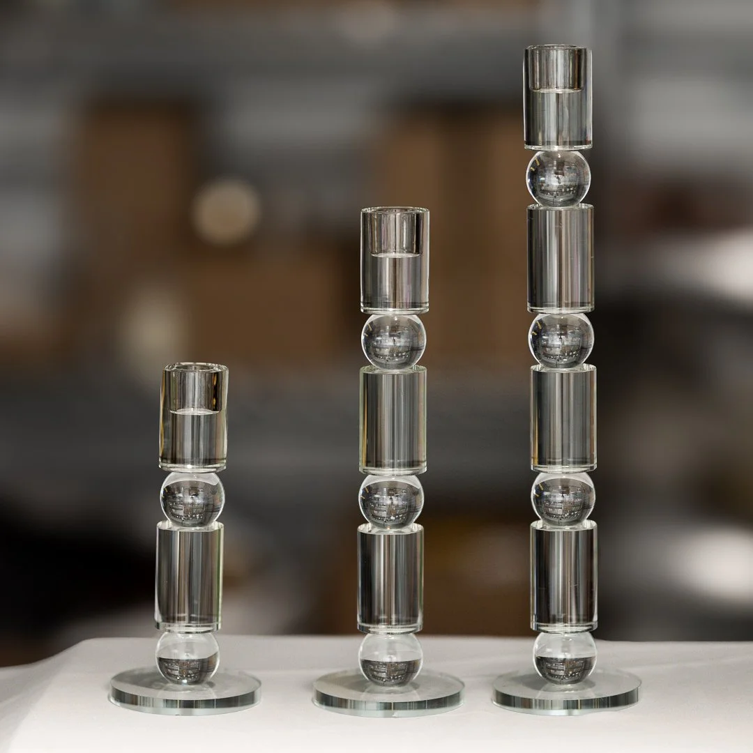 Modern Stacked Glass Candlestick Holder, 3-Piece Set