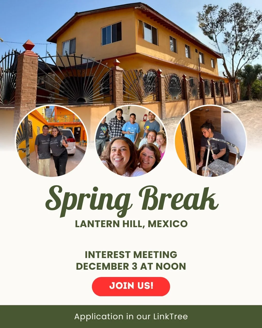 We are having another meeting today for our Spring Break trip! It is at noon. Meet us at the cafe downstairs in the Student Union (right in front of the order kiosks). We'll chat about any questions or concerns you have and talk about what it means t