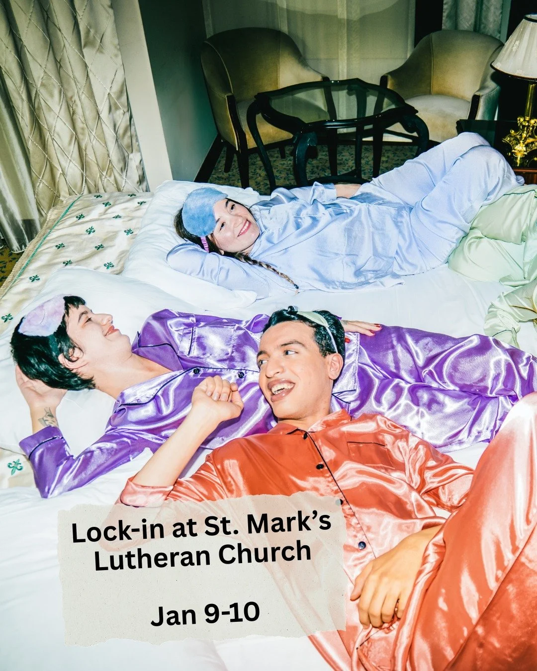 Don't forget that we have our lock-in, starting on Friday around dinner time (6pm) at St. Mark's Lutheran Church! We'll do a little to help out St. Mark's move their furniture around, we'll have some crafts, some games, some nerf wars... it is going 