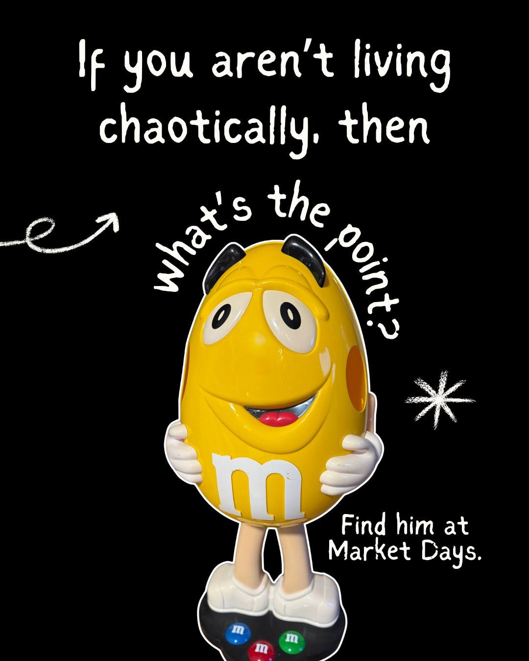 We'll be at Market Days today from 10-1pm! You won't be able to miss us with Yellow M&amp;M hanging out :) Though he might haunt your dreams the rest of the week... 

 #campusministry #tec #unfospreys #Lumin #dioflfeast #jaxcampusmin #duval #osprey #