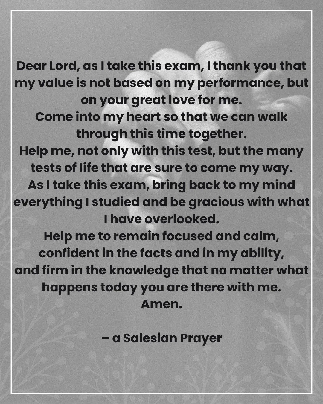 A prayer for before exams... 

Please join us in prayer as our students finish up classes and exams this week.