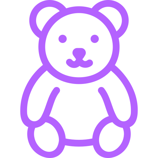 Purple outline of a teddy bear sitting facing forward.