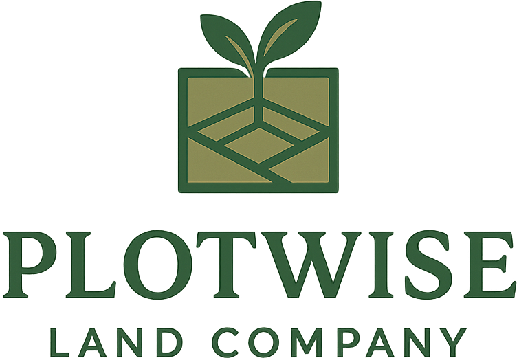 Logo of Plotwise Land Company with a stylized plant growing from a geometric soil plot.