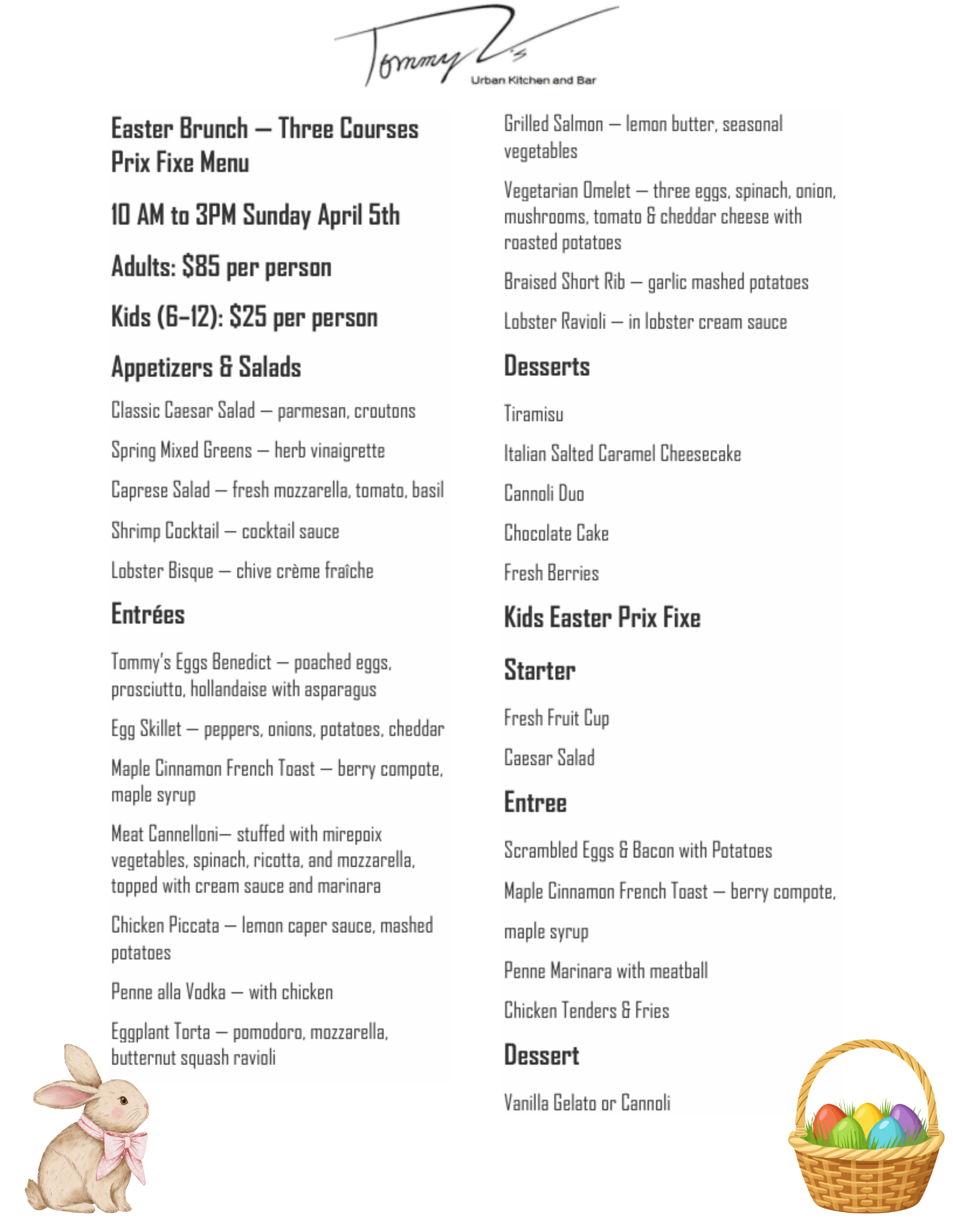 Easter Day Menu 2026 @Tommy V's