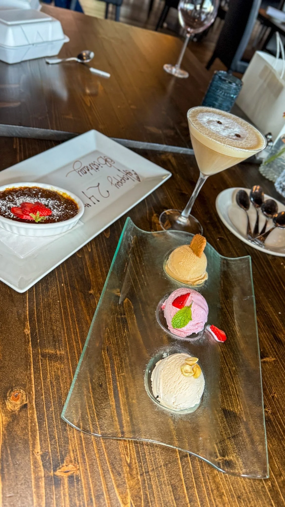 After-dinner treats, with Crème Brûlée, Gelato Trio, & Chocolate Martini