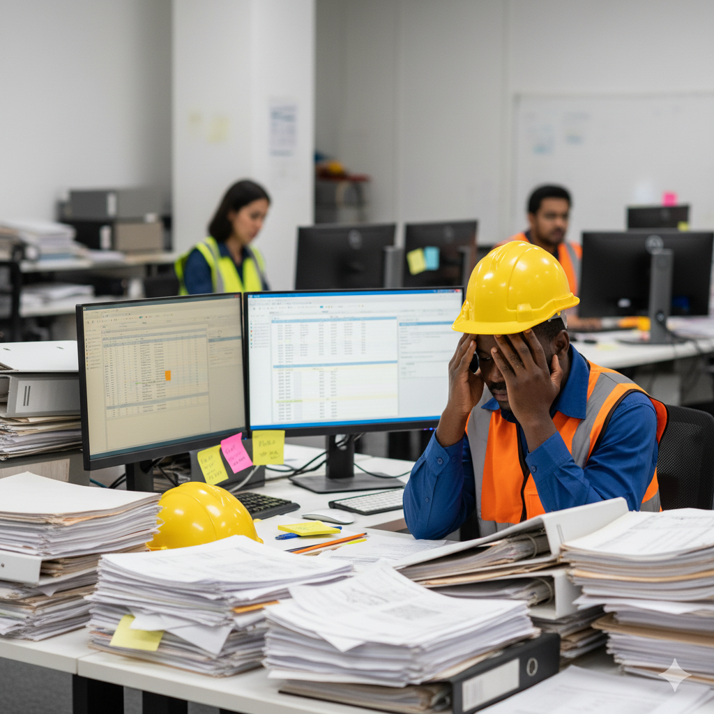 Construction worker who is stretched too thin