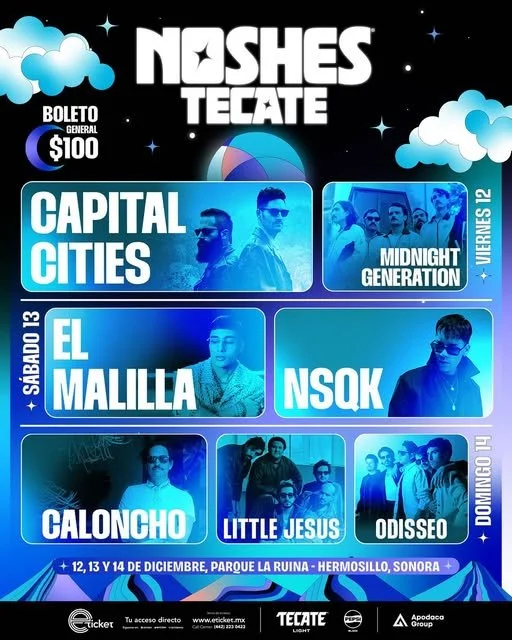 Hermosillo estrena Noshes Tecate con boletos desde $100 y un cartel encabezado por el Malilla, NSQK y Capital Cities