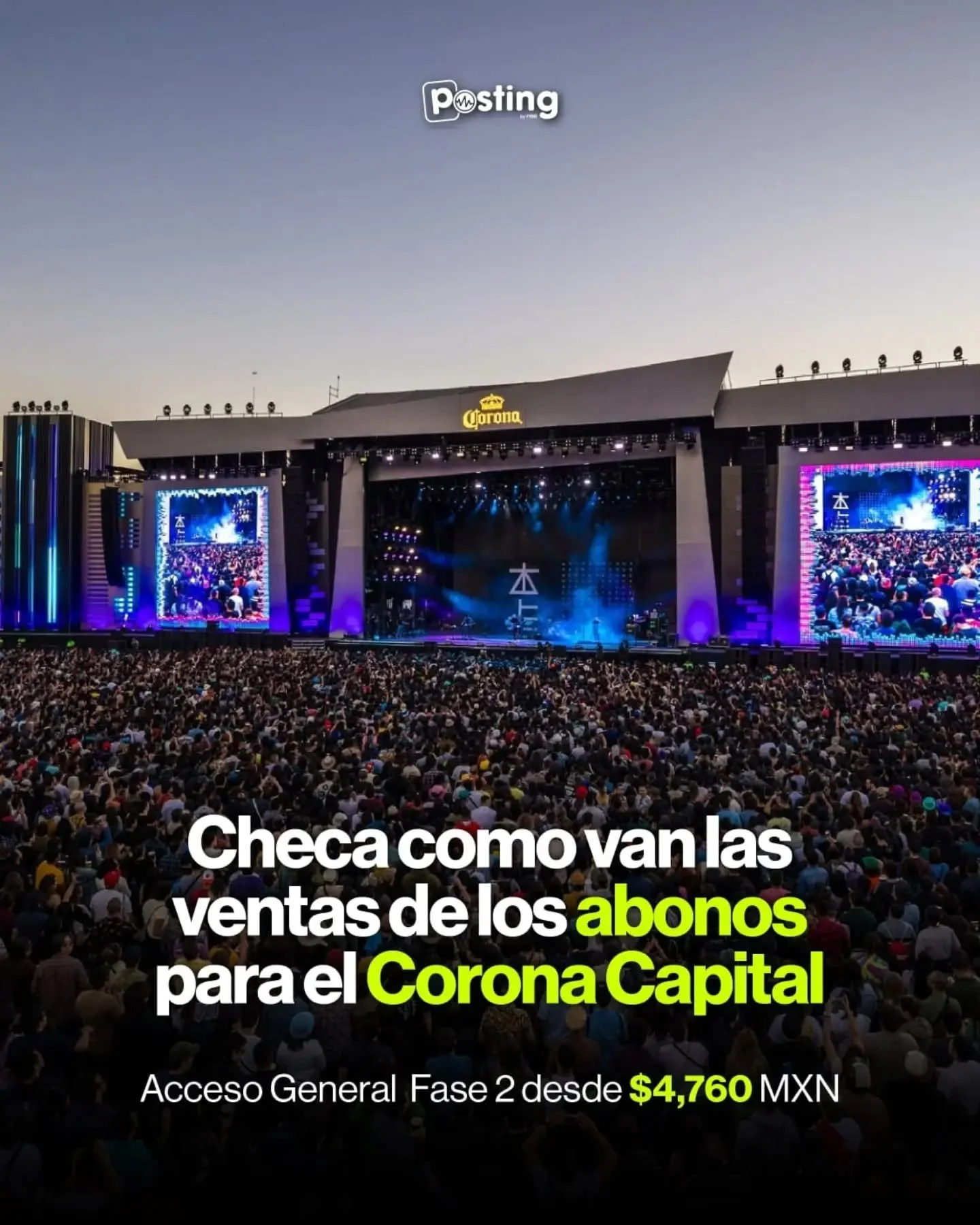 &iexcl;Corre por tus abonos del @coronacapital antes de que cambien de fase! 😬

General ➡️ Fase 2 al 82%
Comfort Pass ➡️ Fase 2 al 92%
Plus ➡️ Fase 1 al 96%

&iexcl;No te quedes sin tu abono!💙

🎟Adquiere tus boletos en @ticketmaster

#coronacapita