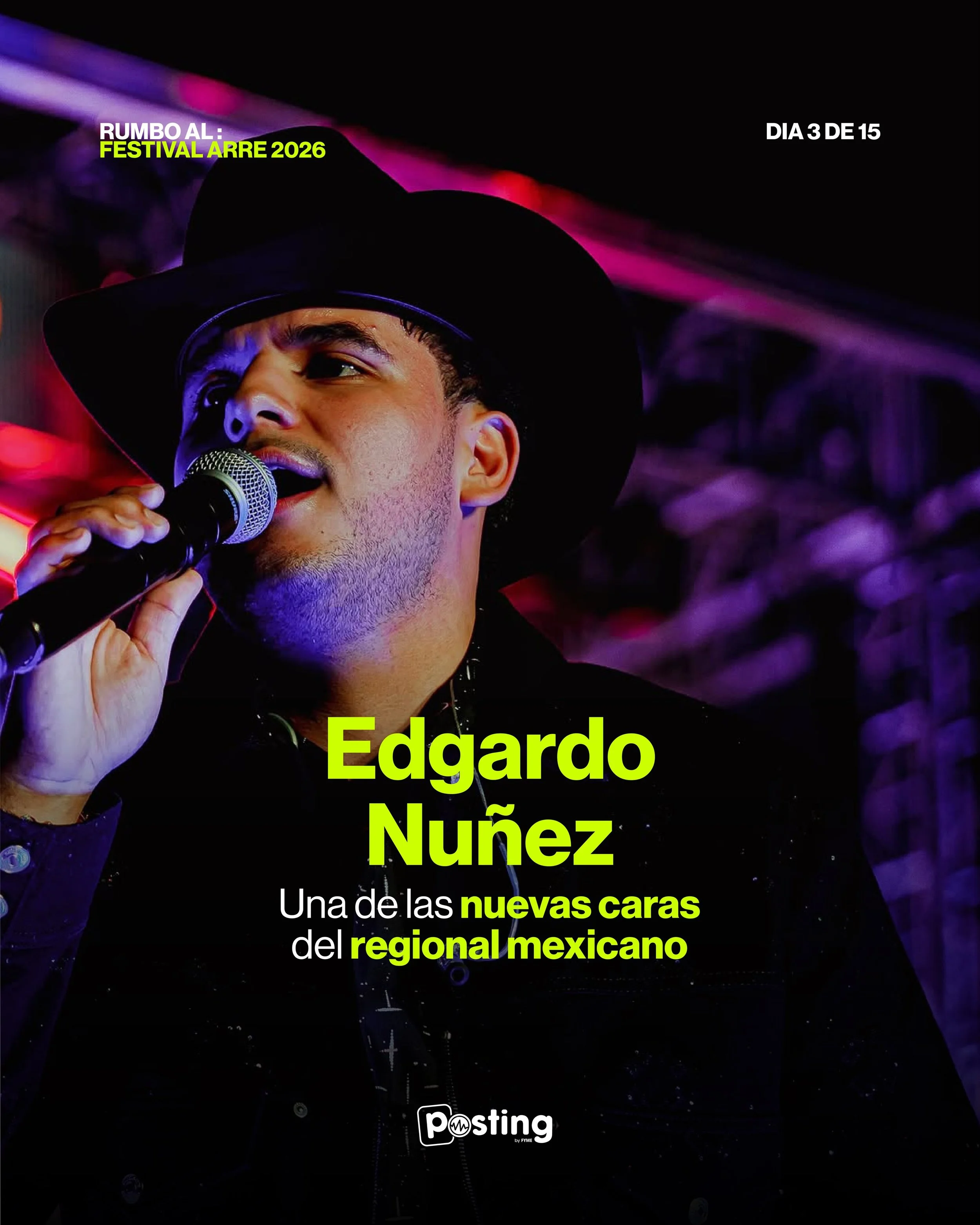 &iexcl;El countdown contin&uacute;a! ⏳ D&iacute;a 3 de 15 en el camino al Festival ARRE 2026. 

Hoy presentamos a una de las nuevas y m&aacute;s potentes caras del regional mexicano: Edgardo Nu&ntilde;ez. 🇲🇽 &iexcl;No te pierdas su energ&iacute;a y